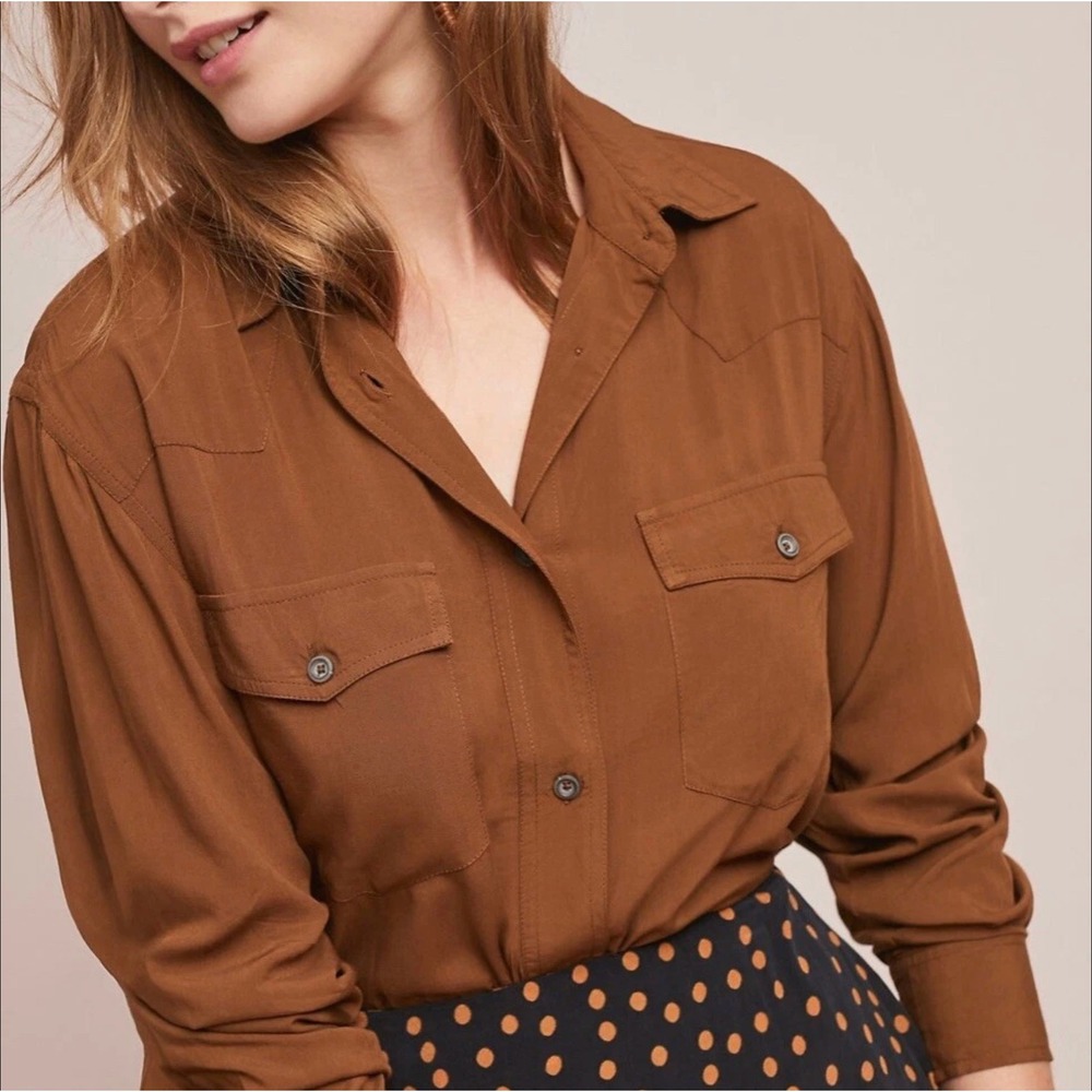 Frye‎ Womens Addie Button Down Shirt in Toffee Brown